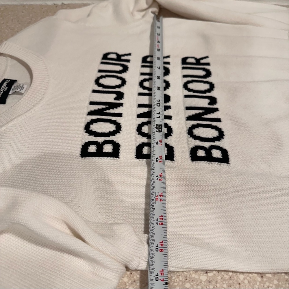 KARL LAGERFELD Black & White Bonjour Pullover Sweater Crewneck Cotton 93% EUC M - Picture 9 of 16